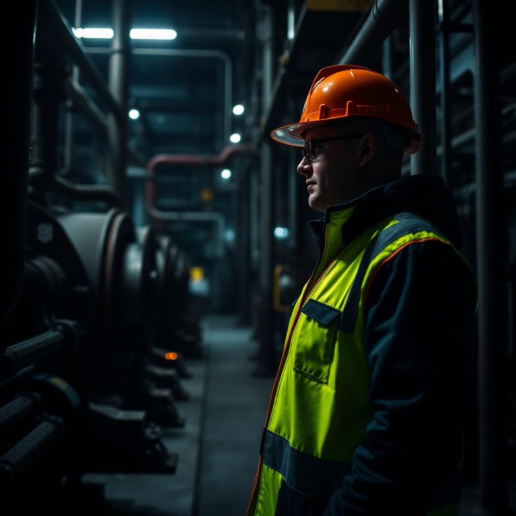 Maintenance engineer inspecting heavy plant machinery